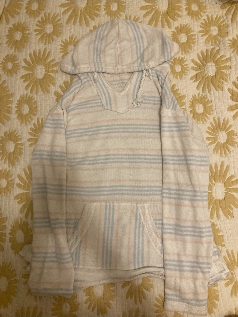 Ron Jon Kids Hooded Pajama Top in Cream with Blue and Pink Stripes